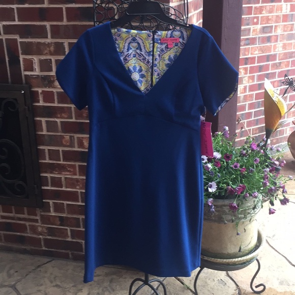 Betsey Johnson Royal Blue Crepe V-Neck Dress - Picture 5 of 7